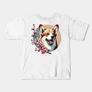 Pembroke Welsh Corgi's Spring Cherry Blossoms Delight Kids T-Shirt